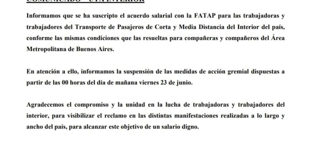 Comunicado de la UTA