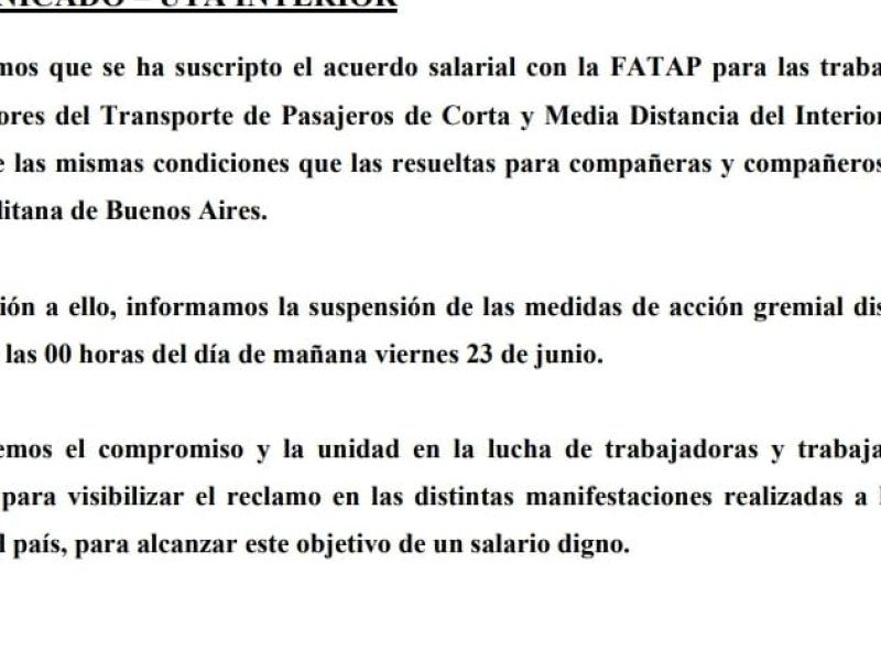 Comunicado de la UTA
