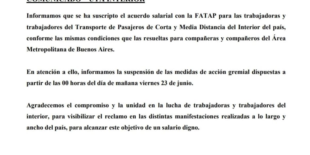Comunicado de la UTA